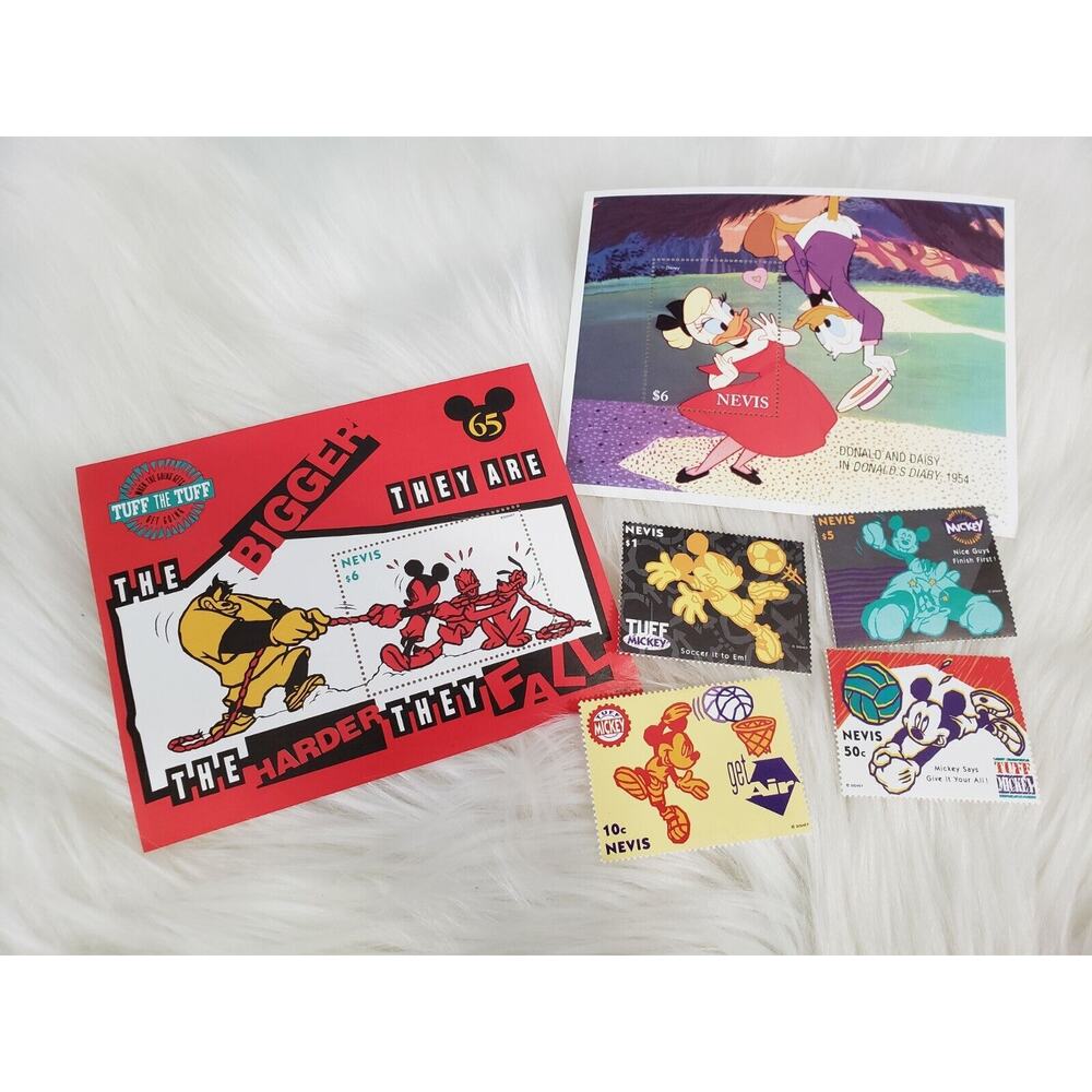 Nevis MNH Cartoons Disney Tuff Mickey Stamp Workout Vintage Lot Donald ephemera